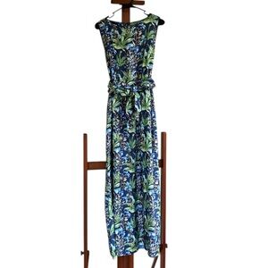 J.McLaughlin Silk Blend Blue Green Floral Sleeveless Maxi Dress Sz 10